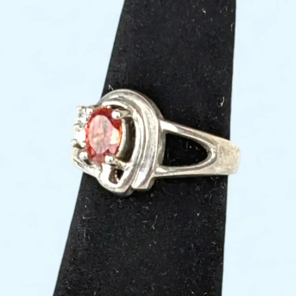 Vintage 925 Garnet & Rhinestone Ring - Picture 2 of 9